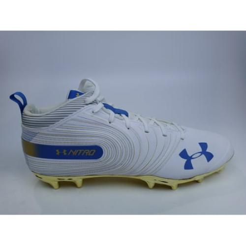 Size 13  Under Armour Men S Nitro Mid MC Football Shoe White Blue
