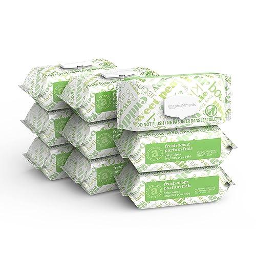 Amazon Elements Baby Wipes, Fresh Scent, White, 810 Count (9 Packs of 90) (Previously 720 Count)