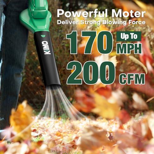 KIMO 200 CFM 170 MPH Cordless Leaf Blower with Battery and Charger, 20V Lightweight Electric Leaf Blower for Lawn Care | Yard | Garden | Patio, Battery