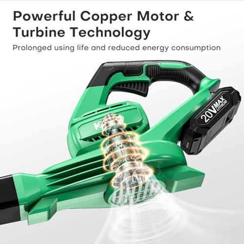 KIMO 200 CFM 170 MPH Cordless Leaf Blower with Battery and Charger, 20V Lightweight Electric Leaf Blower for Lawn Care | Yard | Garden | Patio, Battery