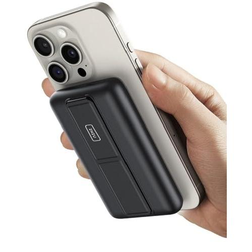 INIU for MagSafe Battery Pack, Slim 6000mAh 20W Magnetic Portable Charger with Foldable Stand, USB-C in&Out Wireless Power Bank, Only for iPhone 15/15