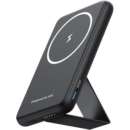 INIU for MagSafe Battery Pack, Slim 6000mAh 20W Magnetic Portable Charger with Foldable Stand, USB-C in&Out Wireless Power Bank, Only for iPhone 15/15