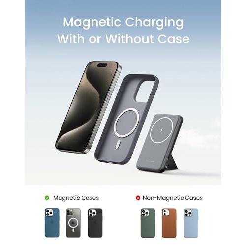 INIU for MagSafe Battery Pack, Slim 6000mAh 20W Magnetic Portable Charger with Foldable Stand, USB-C in&Out Wireless Power Bank, Only for iPhone 15/15