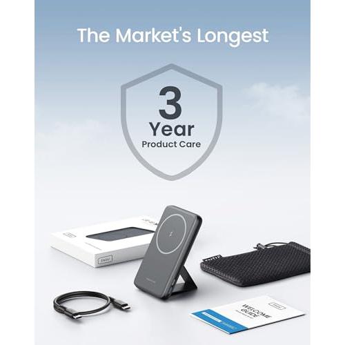 INIU for MagSafe Battery Pack, Slim 6000mAh 20W Magnetic Portable Charger with Foldable Stand, USB-C in&Out Wireless Power Bank, Only for iPhone 15/15