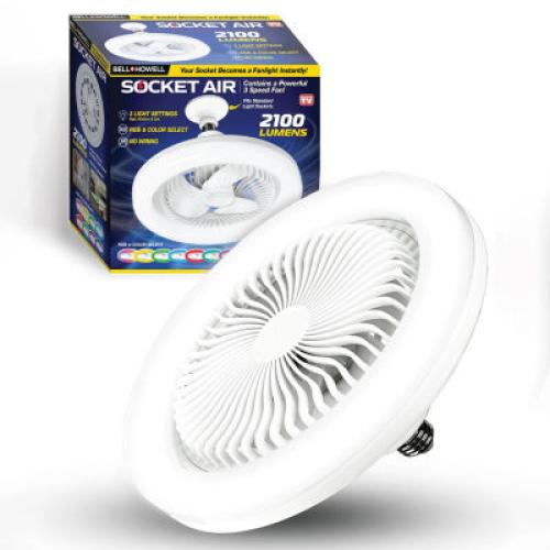 As Seen On TV Bell   Howell Socket Air Infoor White With Remote Control And Rgb Colors Ceiling Fans 2308