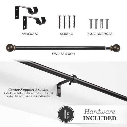 Kenney 5/8” Diameter Chelsea Standard Decorative Adjustable Curtain Rod Set of 2