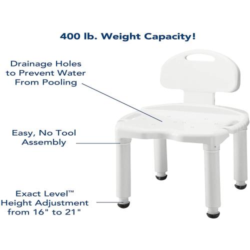 Carex Bath Seat And Shower Chair With Back For Seniors, Elderly, Disabled, Handicap, and Injured Persons, Supports Up To 400lbs
