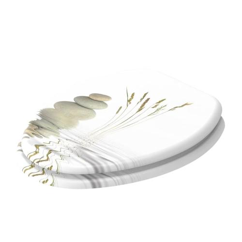 Sanilo 173 Elongated Soft Close Wooden Adjustable Toilet Seat, Balance Stones