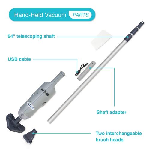 Intex Rechargeable Handheld Above Ground Pool Vacuum Cleaner with 2 Brush Heads