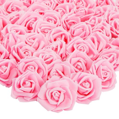100 Pack Pink Artificial Flowers, Bulk Stemless Fake Foam Roses, 3 In