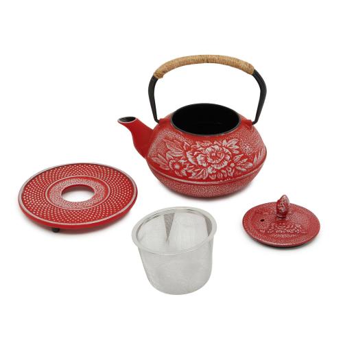 Cast Iron Teapot With Infuser, Japanese Tea Kettle (red, 3 Pcs, 27 Oz, 800 Ml)