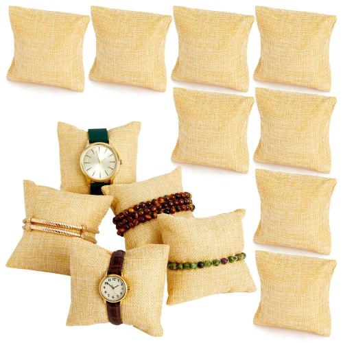 12 Pack Linen Bracelet Cushion Pillows for Watches and Bangles, Jewelry Display for Selling, Beige (3 x 3 In)