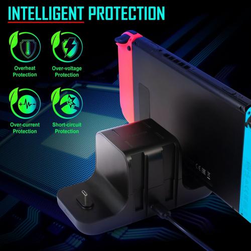 Insten 6-in-1 Charging Station Compatible with Nintendo Switch and OLED Model Console, Joycon & Pro Controller, with LED Indicator, Fast USB-C Charger Dock Stand