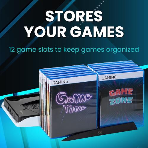 Insten Vertical Stand Compatible with PS5 stand with Cooling Fan And Controller Charger Dock Charging Station, Extra 3 USB Hub, 14 Game Card Holder Slots, LED indicator