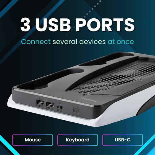 Insten Vertical Stand Compatible with PS5 stand with Cooling Fan And Controller Charger Dock Charging Station, Extra 3 USB Hub, 14 Game Card Holder Slots, LED indicator