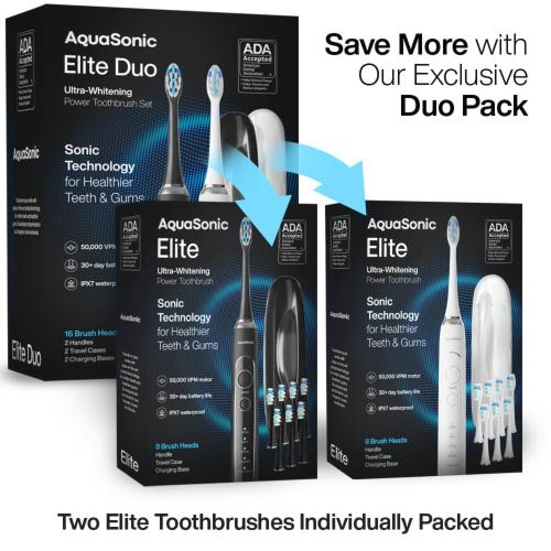 Aquasonic Elite DUO Pack 2-pc Electric Toothbrush Set