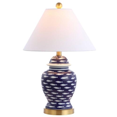 School Of Fish Ginger Jar Ceramicmetal Led Table Lamp