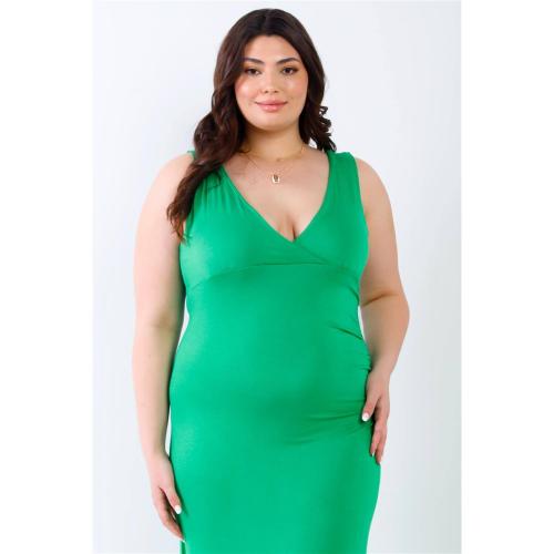 Size 2XL Plus Color Pink V-neck Sleeveless Maxi Dress