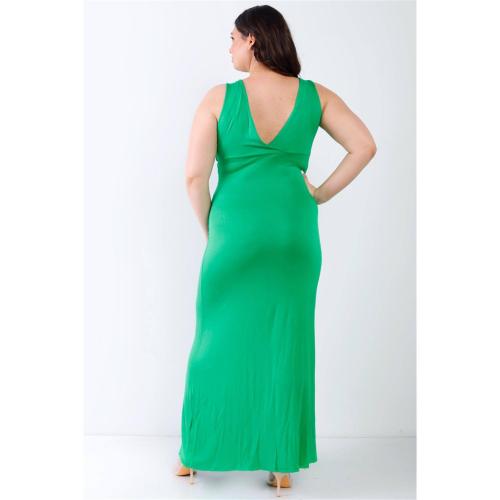 Size 2XL Plus Color Pink V-neck Sleeveless Maxi Dress