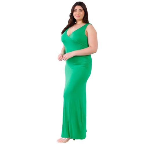 Size 2XL Plus Color Pink V-neck Sleeveless Maxi Dress