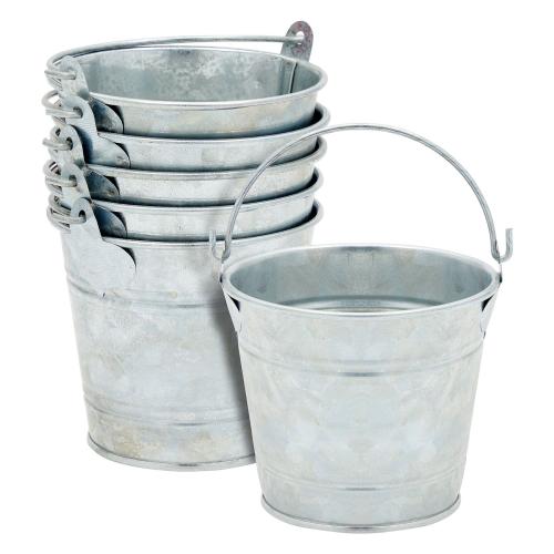 6 Pack Small Metal Buckets With Handles, Galvanized Pails For Centerpieces, 3 In