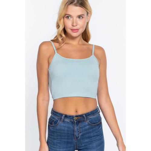 Size Large Round Neck W/removable Bra Cup Cotton Spandex Bra Top (Olive