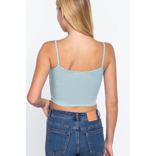 Size Large Round Neck W/removable Bra Cup Cotton Spandex Bra Top (Olive