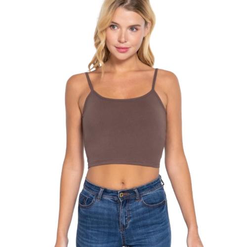 Size Large Round Neck W/removable Bra Cup Cotton Spandex Bra Top (Olive