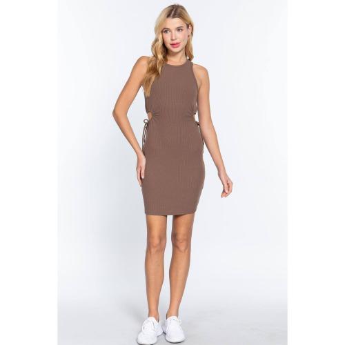 Large Sleeveless Round Neck Side Cut Out Detail Mini Dress