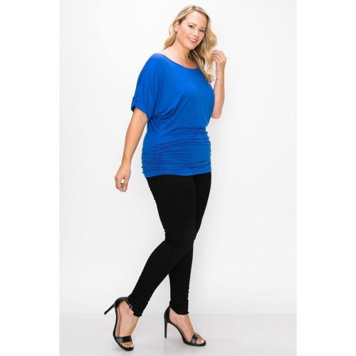 2XL Grey Short Sleeve Top Featuring A Round Neck And Ruched Sides