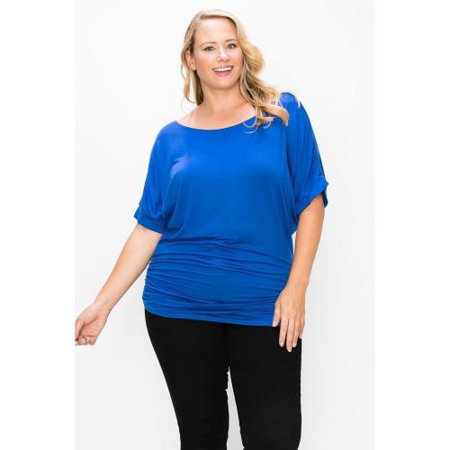 2XL Grey Short Sleeve Top Featuring A Round Neck And Ruched Sides