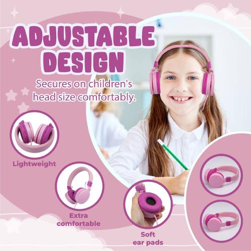 Kids Headphones 85db Safe Volume Limited On-ear Wired 3.5mm Earphones With Mic