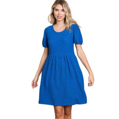Small Fashnzfab Texture Round Neck Short Sleeve Dress With Pockets