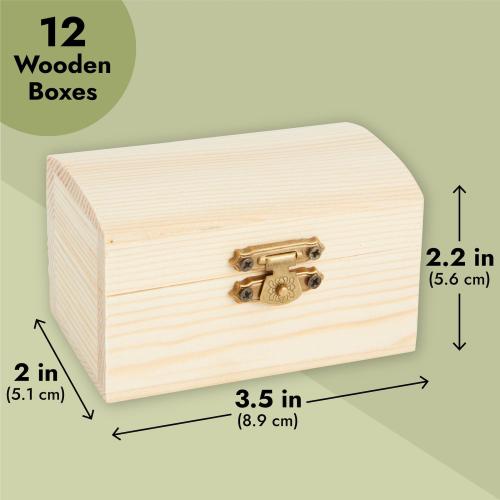 12 Pack Unfinished Wooden Boxes For Crafts, Treasure Chest With Lid And Clasp