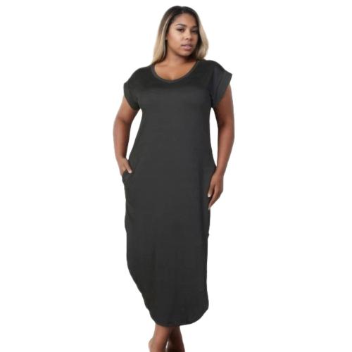 Fashnzfab Plus Size Hidden Pocket Batwing Sleeve V Neck Long Dress 3XL