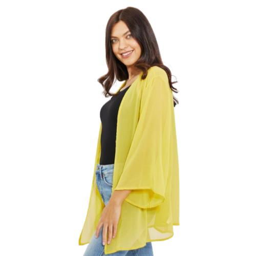 Large Fashnzfab Melojust Breathe Full Size Chiffon Kimono In Yellow