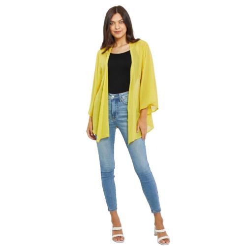 Large Fashnzfab Melojust Breathe Full Size Chiffon Kimono In Yellow