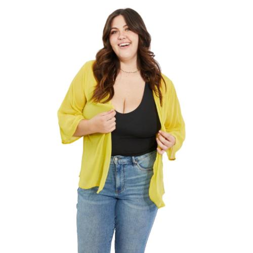 Large Fashnzfab Melojust Breathe Full Size Chiffon Kimono In Yellow