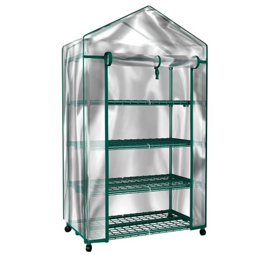 Home Complete 4-Tier Mini Greenhouse with Locking Wheels & PVC Cover