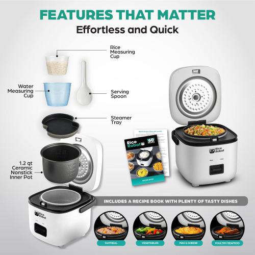 Rice Robot 4-Cup Space Saving Rice Cooker with Ceramic Nonstick Inner Pot