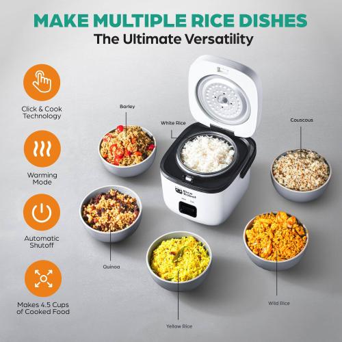 Rice Robot 4-Cup Space Saving Rice Cooker with Ceramic Nonstick Inner Pot