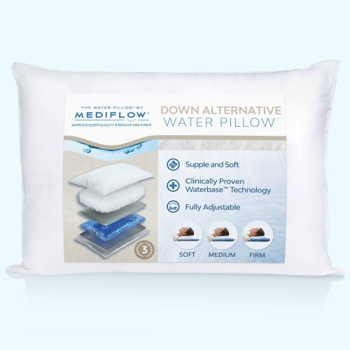 Mediflow Down Alternative Water Pillow, Adjustable Pillow For Sleeping, Neck Pain Relief