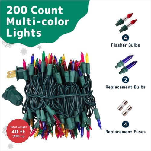 Colorful Holiday Indoor String Lights, 40 Feet, 200 Lights