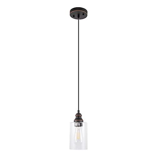 BRONZE GRUENLICH Pendant Light, Hanging Ceiling Light Fixture for Kitchen and Dining Room, E26 Medium Base, Metal Construction with Clear Glass, Bulb not Included, 3-Pack Bronze
