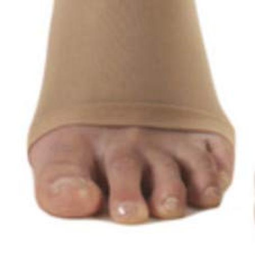 Truform 20-30 mmHg Compression Stockings for Men and Women, Thigh High Length, Dot-Top, Open Toe, Beige, Medium