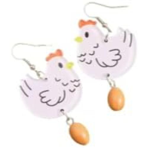 Fun Cartoon Chicken & Egg Acrylic Dangle Earrings kawai weird cute earrings