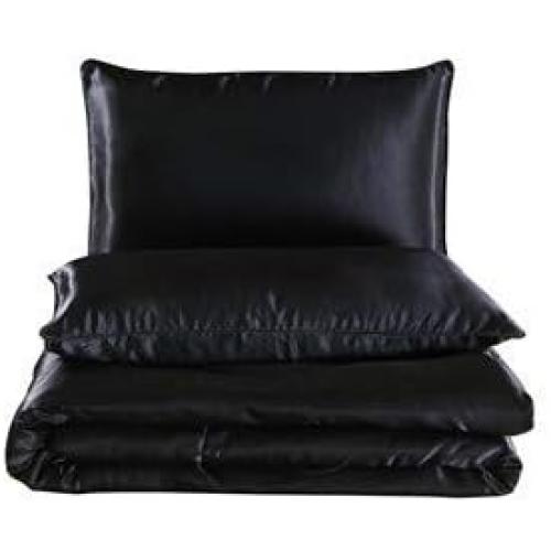 Satin Comforter Set Queen Black, Soft Lightweight Microfiber Luxury Sexy Quilted Bedding Sets with 2 Matching Pillow Covers for Summer Spring Autumn