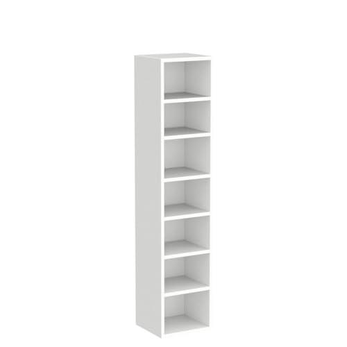 IOTXY Small Narrow Corner Bookcase - 59 Inches Tall Gap Freestanding Storage Cabinet, 7 Lattices Open Shelves Tower Rack, Cubes Bookshelf in White