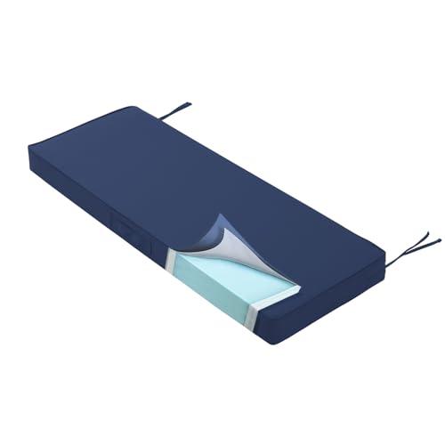 Outdoor Bench Cushion 4 inches Memory Foam Waterproof Patio Furniture Bench Cushion Porch Swing Cushion with Handle and Adjustable Strap, 60 x 18 Inch Navy