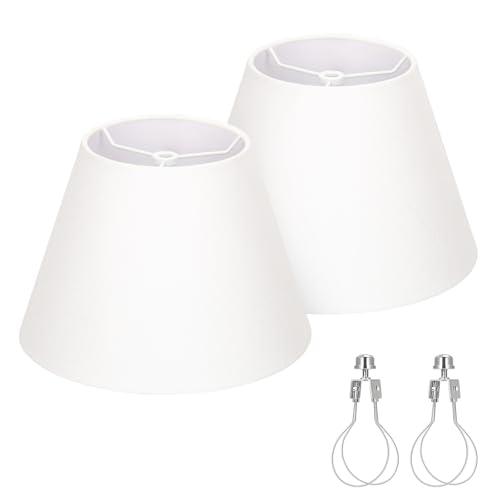 Small Lamp Shades Set of 2, 5.5 Top x 10 Bottom x 6.6 High, Small White Lamp Shades for Table Lamps, Fabric Lampshade Replacement for Bedside Lamp, Wall Sconces, Spider, Clip on Adapters Included